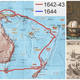 La expedición de 1642-43 (en rojo), Abel Tasman y un dibujo hecho por Tasman de la bahía de los asesinos